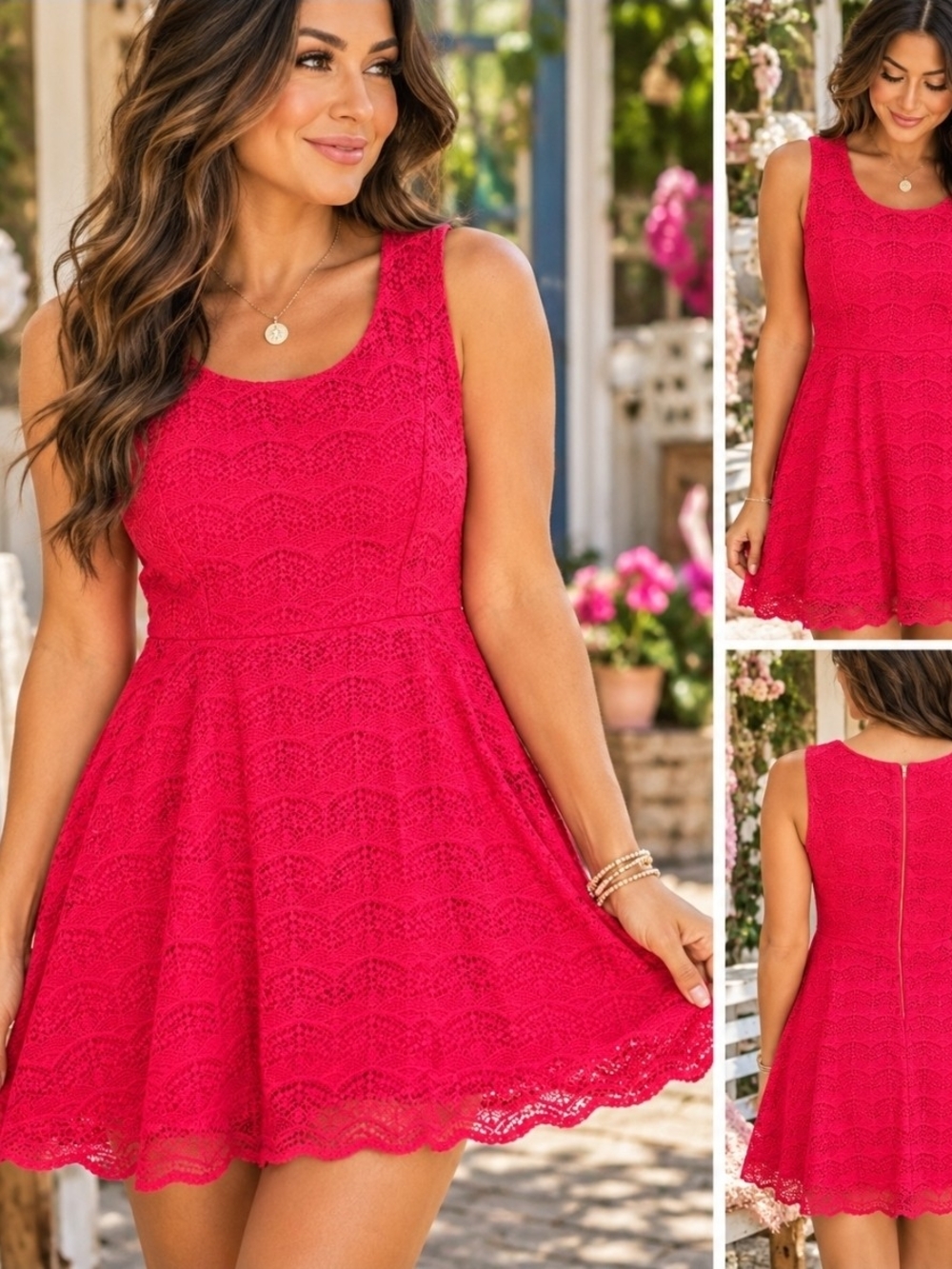 Danny & Nicole Sleeveless Lace Mini Dress in Red